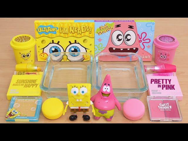 Spongebob vs Patrick Slime ASMR - Mixing Makeup Eyeshadow Into Slime