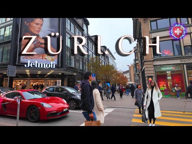 ZURICH SWITZERLAND  Evening in City Center / Bahnhofstrasse Jelmoli along Niederdorf Walk 4K