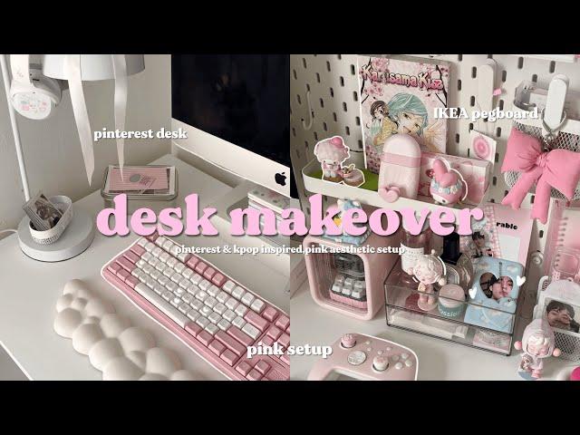 Desk makeover  pinterest & kpop inspired, pink aesthetic setup