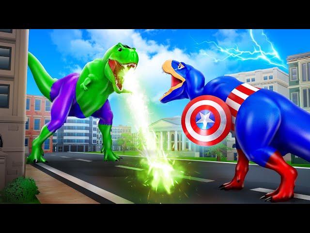 Superhero Dinosaurs Epic Battle - Green Dino vs Captain Blue Dino | Jurassic World Dinosaur Fight