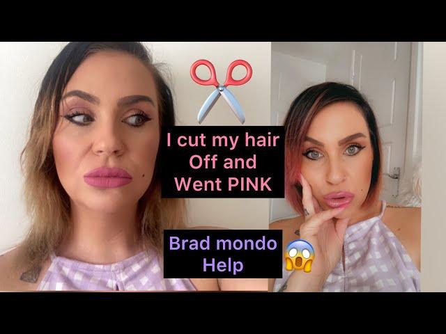 Chopped my hair off ️ went pink ‍️ blunt Bob 2022 hair diy *brad mondo help live coulor review