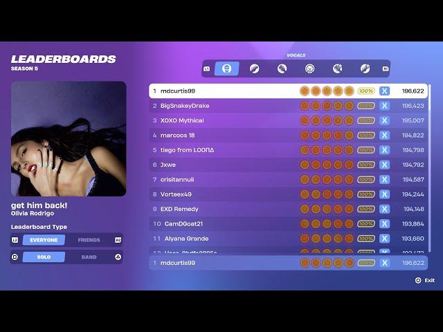 [Fortnite Festival S1 Revisit] get him back! Expert Vocals 100% FC 1st Place