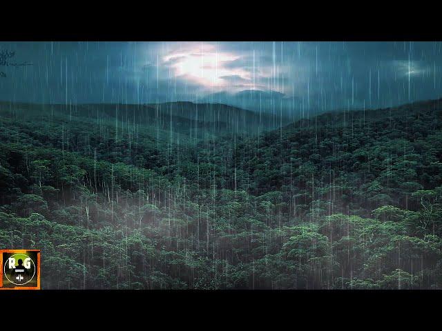 Rainforest Thunderstorm with Rain, Thunder and Jungle Animal Noises for Sleep, Relaxation | 12 Hours