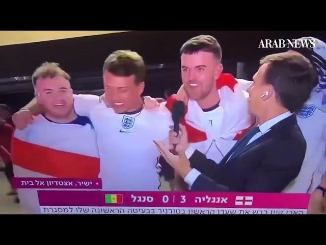 England fan shouts “Free Palestine” during a live Israeli TV broadcast at the WorldCup in Qatar