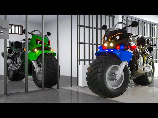 Police Motorcycle caugth by Police Motorbike in Wheel City Heroes Cartoon