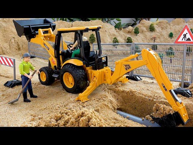 Rescue and build bridges with excavators construction vehicles - Toy car story