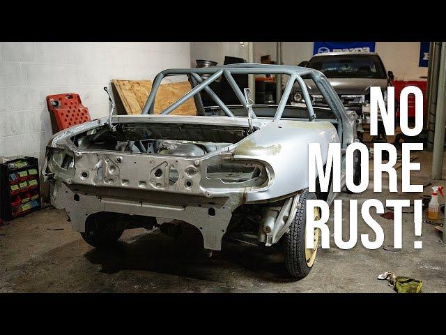 Priming the Miata Racecar Chassis! + Rust removal trick!