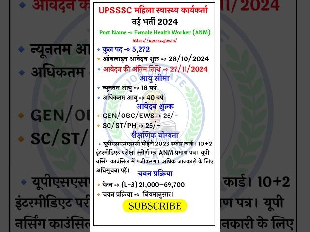 UPSSSC Health Worker Vacancy 2024#upsssc#healthworker#anmvacancy#job #jobs#jobsearch#jobvacancy