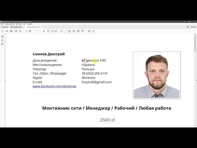 Составление резюме для работы в Польше. #2