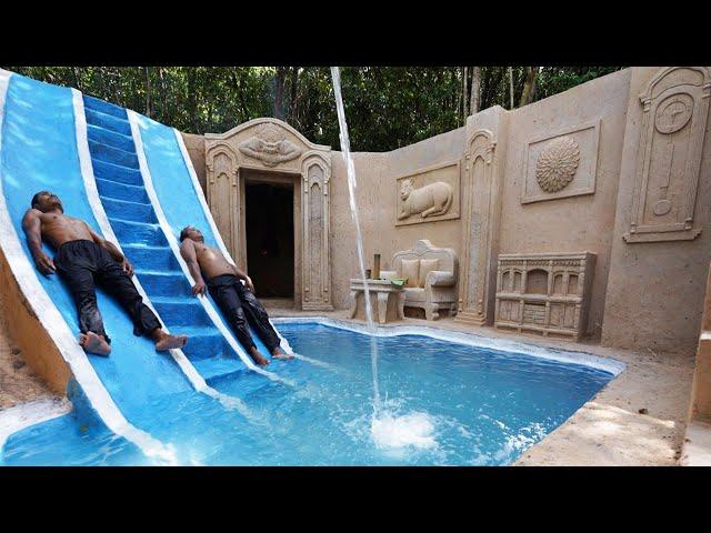 90 day Building Underground House with water Slide To Swimming Pool