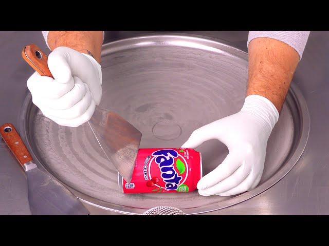 Fanta Cherry Ice Cream Rolls | how to make Fanta to Ice Cream - fast ASMR Hand Sounds & Movements