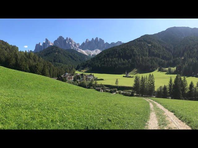 Italy, Dolomites. Val di Funes Santa Maddalena to Percha road
