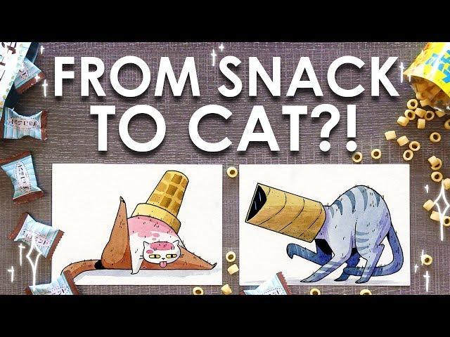 Drawing CATS inspired by SNACKS - Tokyo Treat Unboxing & Challenge