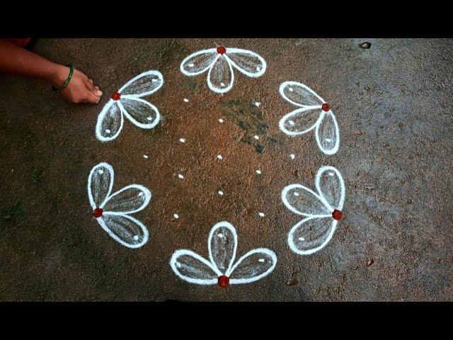 Aadi 1 pandigai flowers kolam|easy muggulu|7*4 dotsaadi madham special kolam|Beautiful rangoli