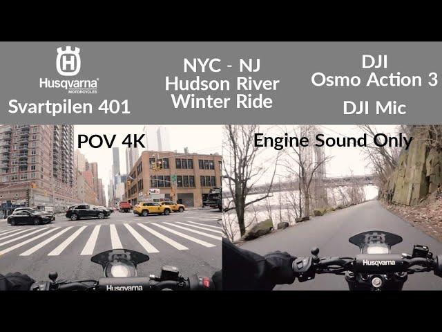 NYC - NJ Hudson River Winter Ride/Husqvarna Svartpilen 401/DJI Osmo Action 3/Motorcycle POV 4K