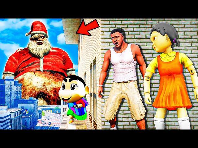 Franklin and Shinchan & Pinchan play HIDE AND KILL with Squid Game Doll In GTA 5