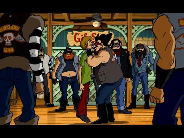 Scooby Doo Legend of the Phantosaur (2011) - Shaggy beats up a gang of bikers