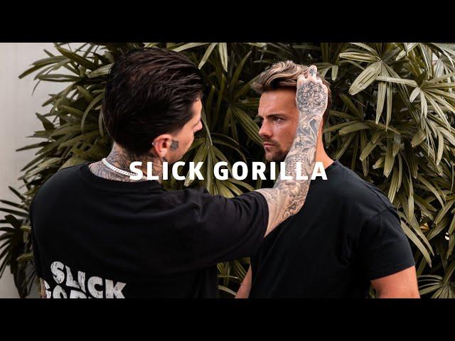 Men’s Slickback hairstyle styled using Slick Gorilla Hair Styling Powder.