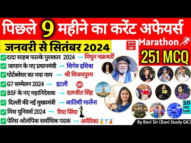 Last 9 Months Current Affairs 2024 | January 2024 To September 2024 | Important Current Affairs 2024