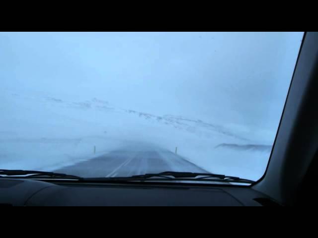 Driving in Iceland with blowing snow Feb 2014