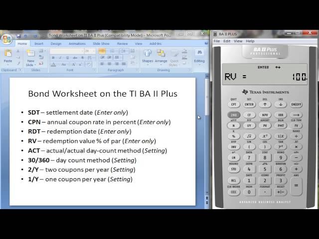 Bond Worksheet on TI BA II Plus Calculator