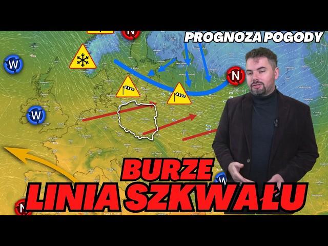 Linia szkwału i burze możliwe wieczorem i w nocy. Wędrówka frontu chłodnego nad Polską.