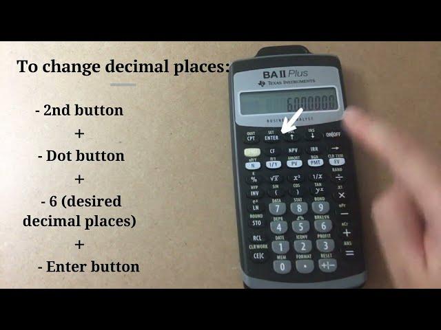 CFA BA Plus II calculator, reset + change decimal