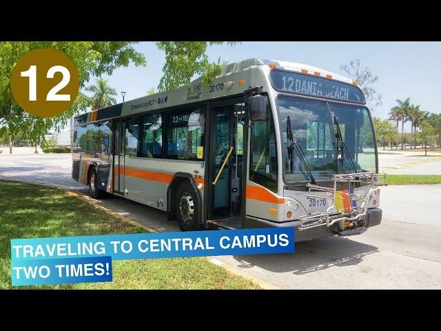 Riding Broward County Transit Bus 12, Dania Beach to A. Hugh Adams Central Campus, Gillig BRT 35'