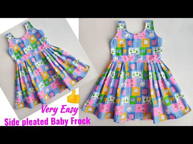 Very Easy 3-4 Year Side pleated baby frock cutting and stitching