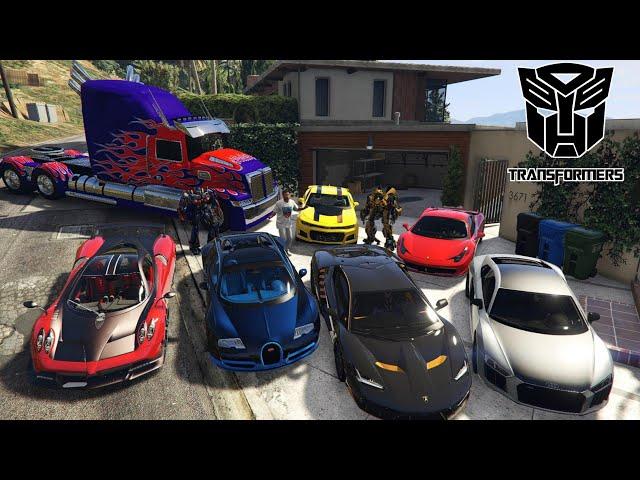 GTA 5 - Stealing TRANSFORMERS Movie Vehicles with Franklin | (GTA V Real Life Cars #37)