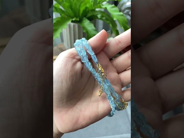 Natural High Clear Grade Aquamarine Raw Rock nuggets Triple wrap Bracelet long necklace