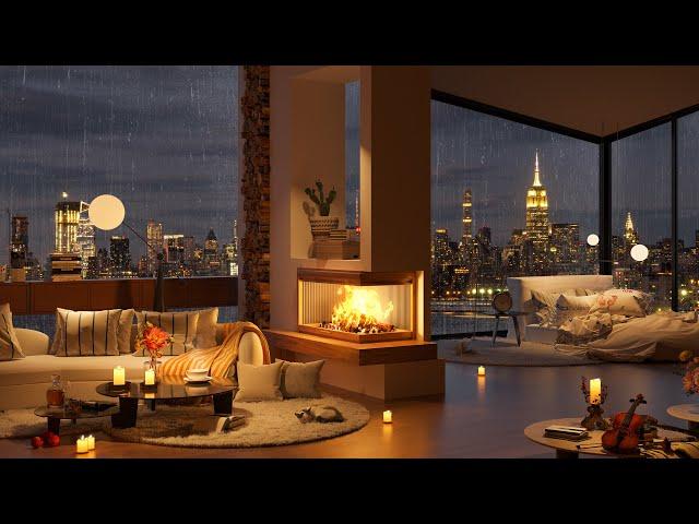 Smooth Jazz Nights by the City   Luxurious Bedroom Ambience for Relaxation and Focus, Work, Study