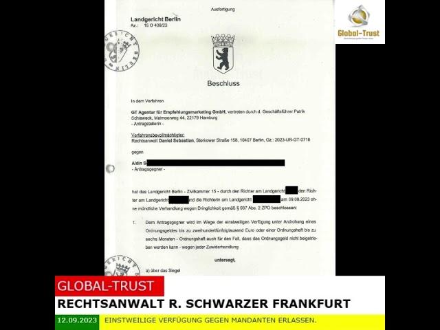 Rechtsanwalt Robin Schwarzer, Königsteiner Straße 67b, Frankfurt/M  vertritt   Aldin S. (Kelkheim)