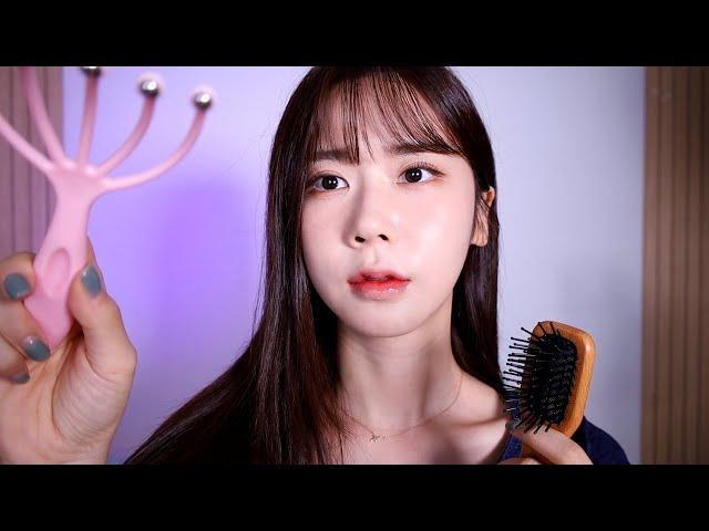 ASMR.sub잠이 솔솔 머리 만지면서 재워 줄게요| 귀를 간지럽히는 속삭임 |헤어빗|두피마사지|Let me brush your hair until you fall asleep