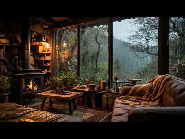 Cozy Attic Room On Rainy Night | Warm Fireplace, Rain On Window for Deep Sleep, Say Goodbye Insomnia