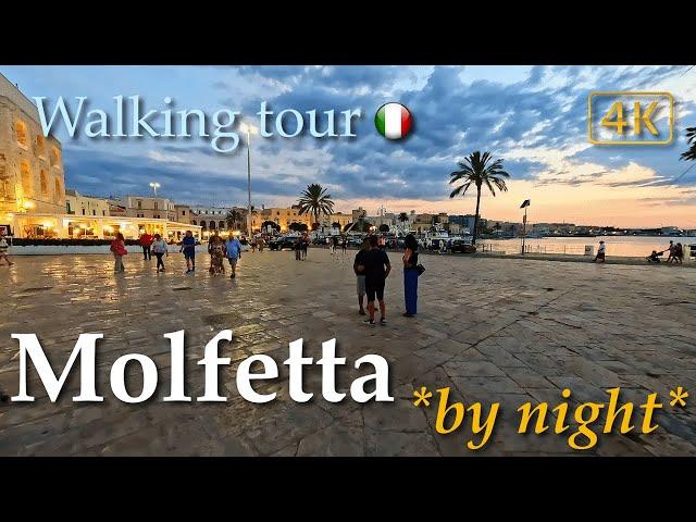 Molfetta at dusk (Puglia), Italy【Walking Tour】History in Subtitles - 4K