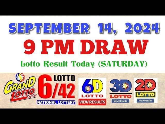 Lotto Result Today 9pm draw September 14, 2024 6/55 6/42 6D Swertres Ez2 PCSO