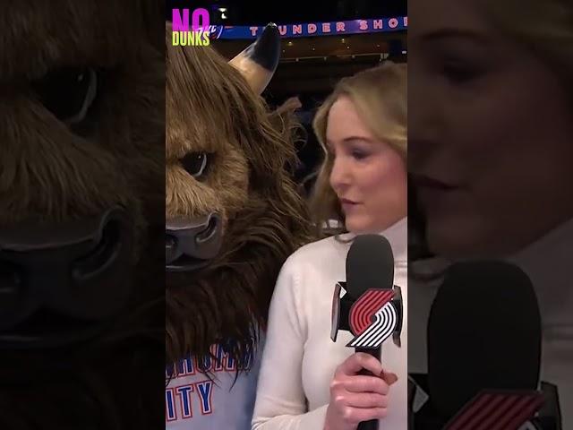 Thunder mascot scares  out of Blazers reporter! #shorts
