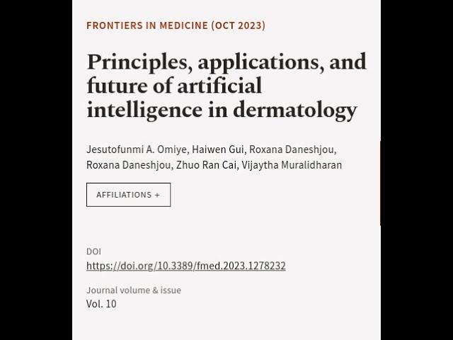 Principles, applications, and future of artificial intelligence in dermatology | RTCL.TV