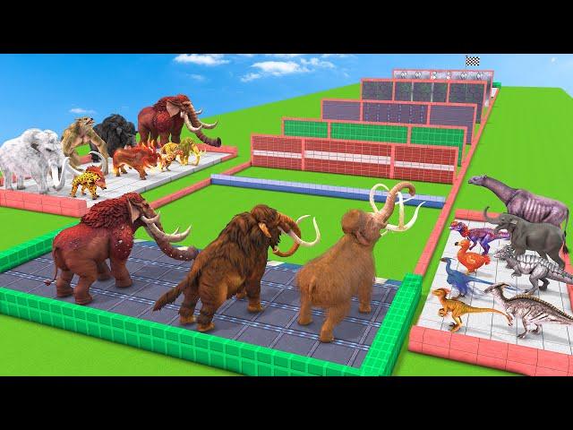 Prehistoric Mammals Vs ARK Prehistoric Animals Race Through Blocks - Animal Revolt Battle Simulator