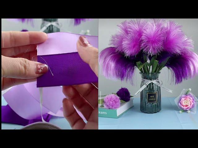 DIY Flowers from Satin Ribbon and Flower Vases || Rayung Flower from Satin Ribbons (Rayung Flower)