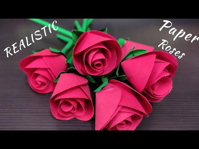 How To Make Easy and Realistic Paper Rose Flower - Origami / Gift Idea for special days