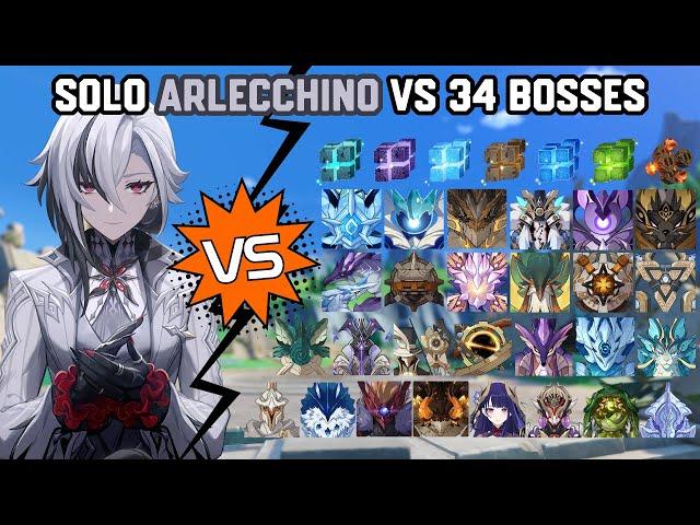 Solo C0 Arlecchino vs 34 Bosses Without Food Buff | Genshin Impact