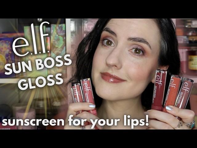 Sunscreen for your lips?! NEW e.l.f. Cosmetics  SUN BOSS GLOSS | Lip Swatches of ALL 5 Shades!