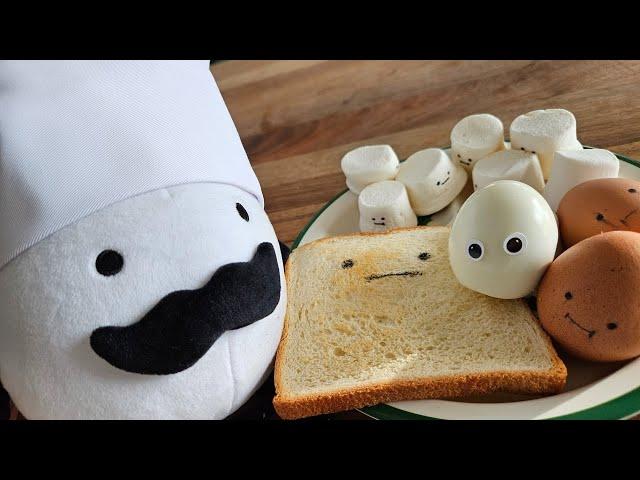 The Detective Egg Official Plushie 13 feat. Cooking Breakfast Foods [Secret Staycation in Real Life]