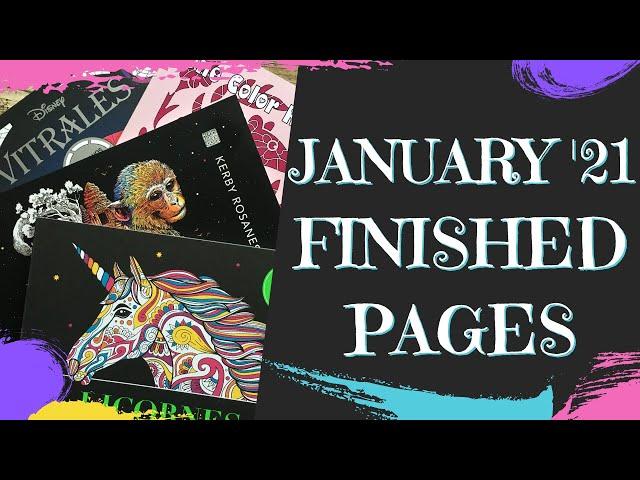 JANUARY COMPLETED PAGES | ADULT COLOURING BOOK PAGES FINISHED IN JANUARY 2021