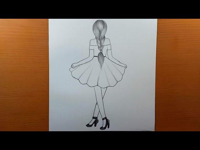 Comment dessiner une fille derrière - dessin facile || Dessin très facile || Dessin au crayon