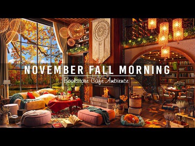 Relaxing November Fall Morning  Relaxing Piano Jazz Music in Bookstore Cafe Ambience to Focus,Study