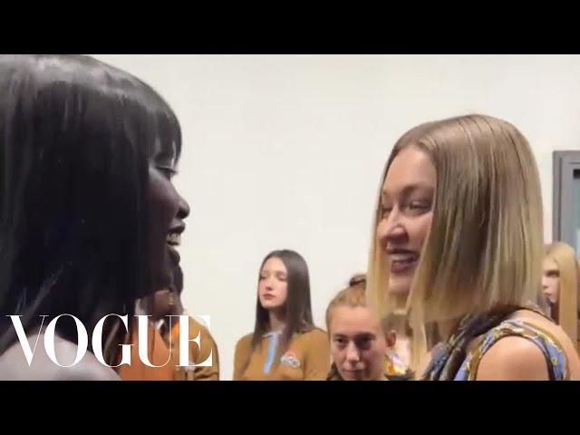 Gigi Hadid and Anok Yai Backstage at Versace ️