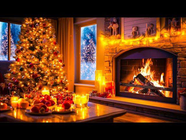 Beautiful Christmas Ambience  Relaxing Christmas Music Fireplace  Christmas Fireplace Background